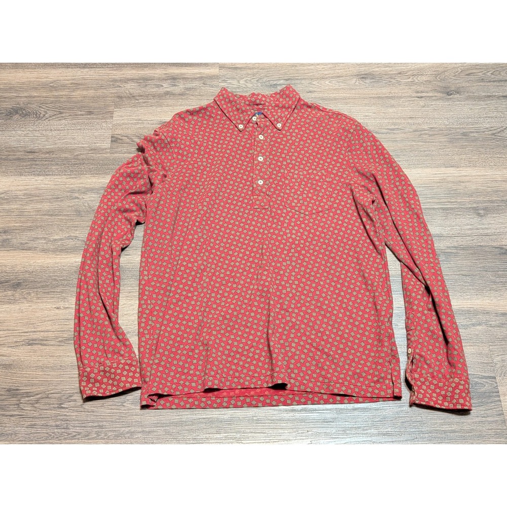 Ralph Lauren Mens Large Red Geometric Print Long Sleeve Button Down Polo Shirt